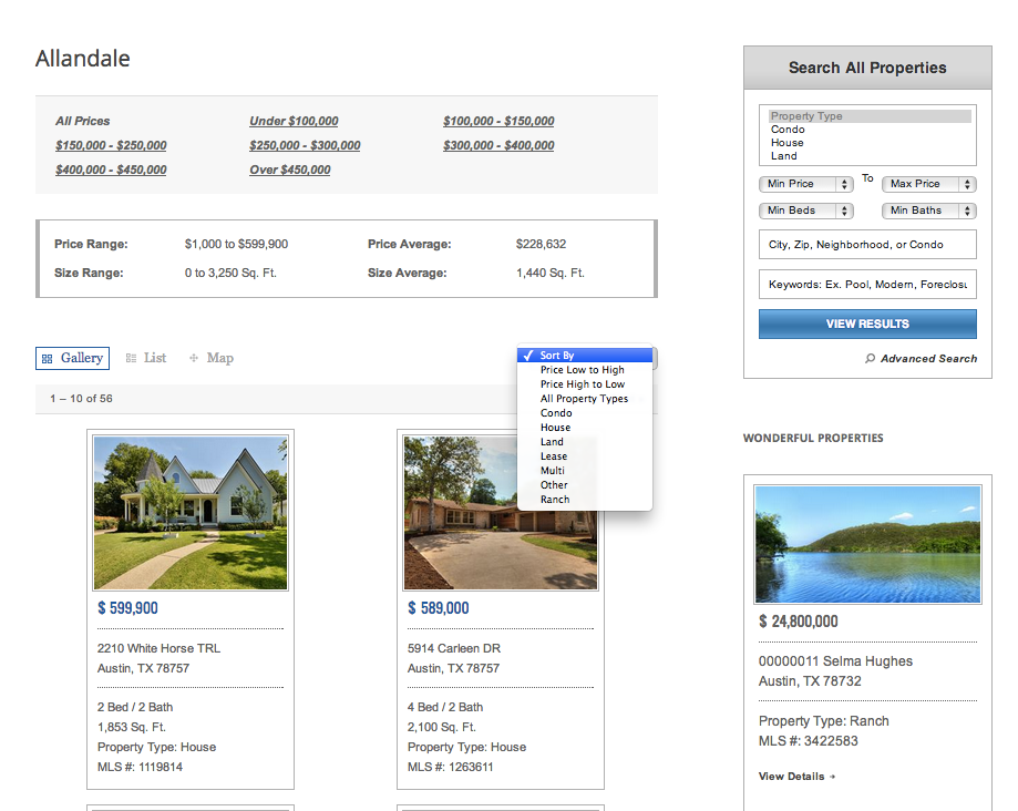 Insert basic statistics, a map of the listings, and a list of real estate listings into any page or sidebar.