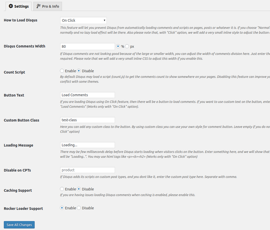 General Settings ( Some options are Pro only ).