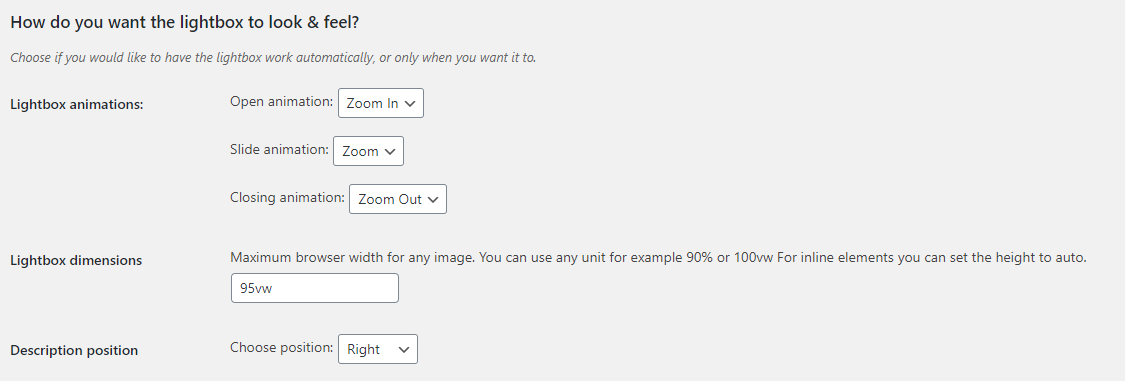 Choose animations, description position and more.