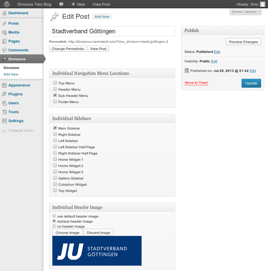 Overview of divisions in your web page.