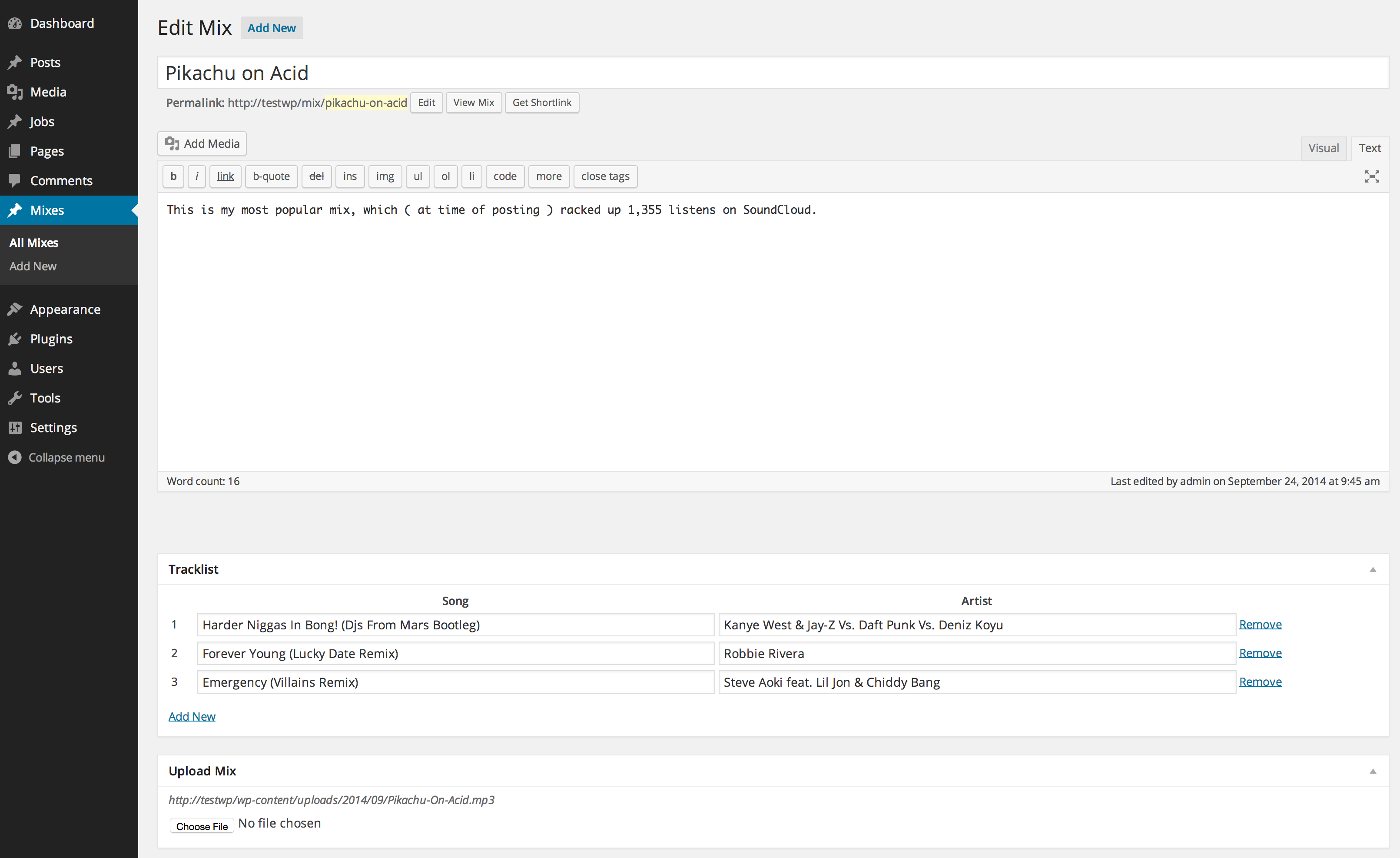 A screenshot of the admin panel