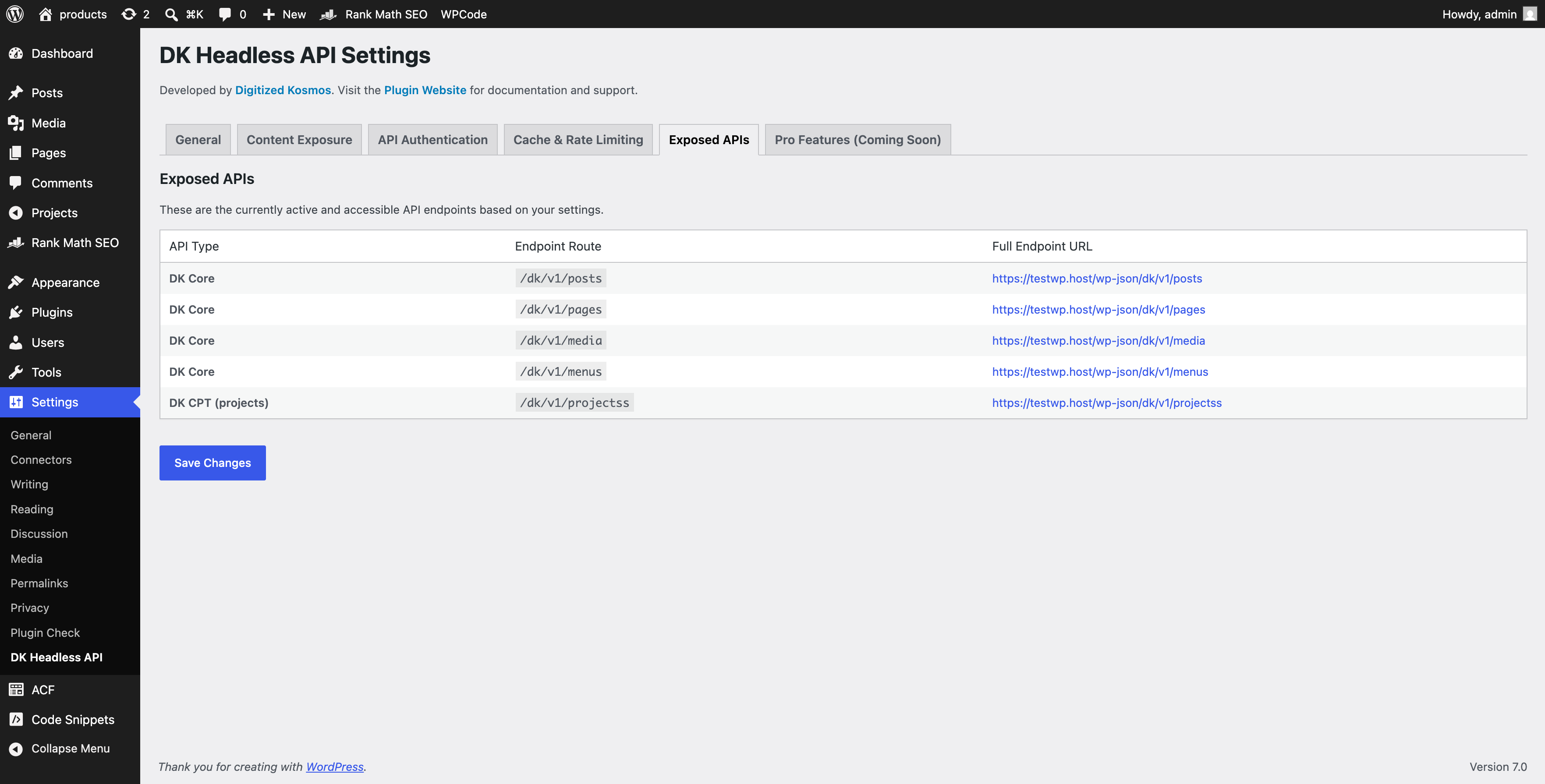 **Exposed APIs Reference Table**: View the full list of active endpoint URLs generated by your exposure settings.