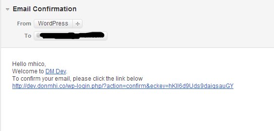 Confirmation email sent to the user