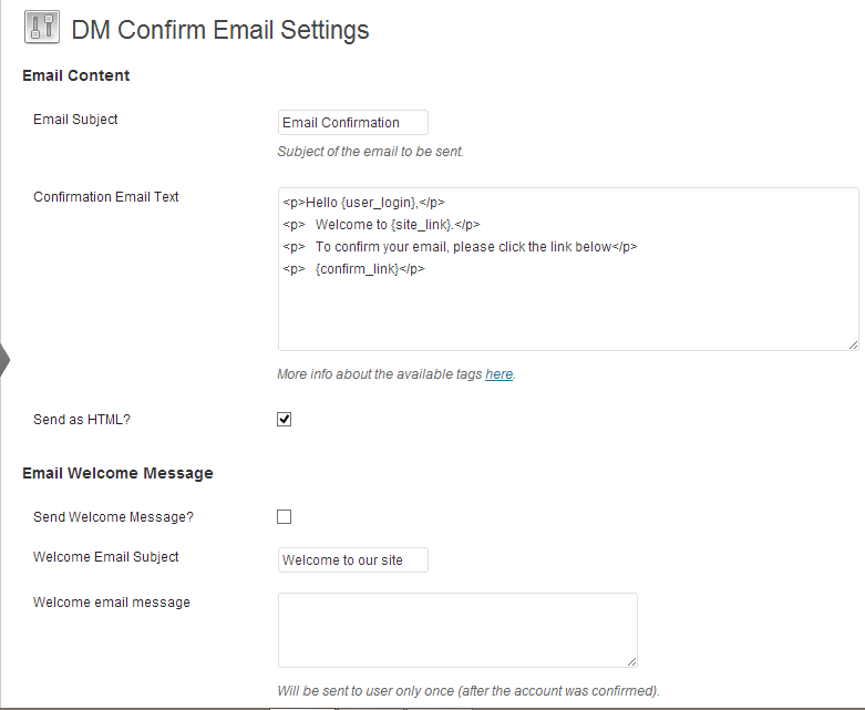 DM Confirm Email settings