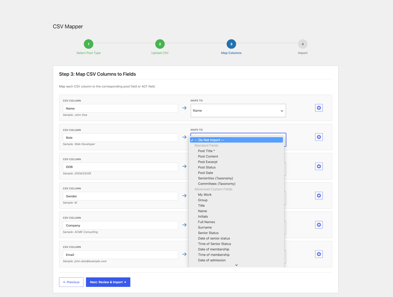 Step 4 — Review the import summary, track progress, and see success and error results.