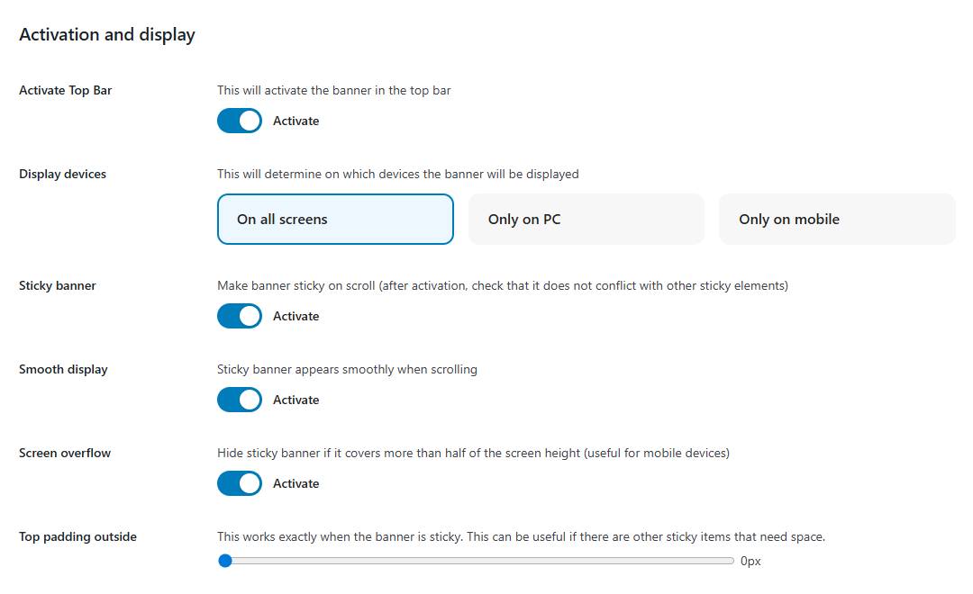 Configuring - Filling the banner (admin view)