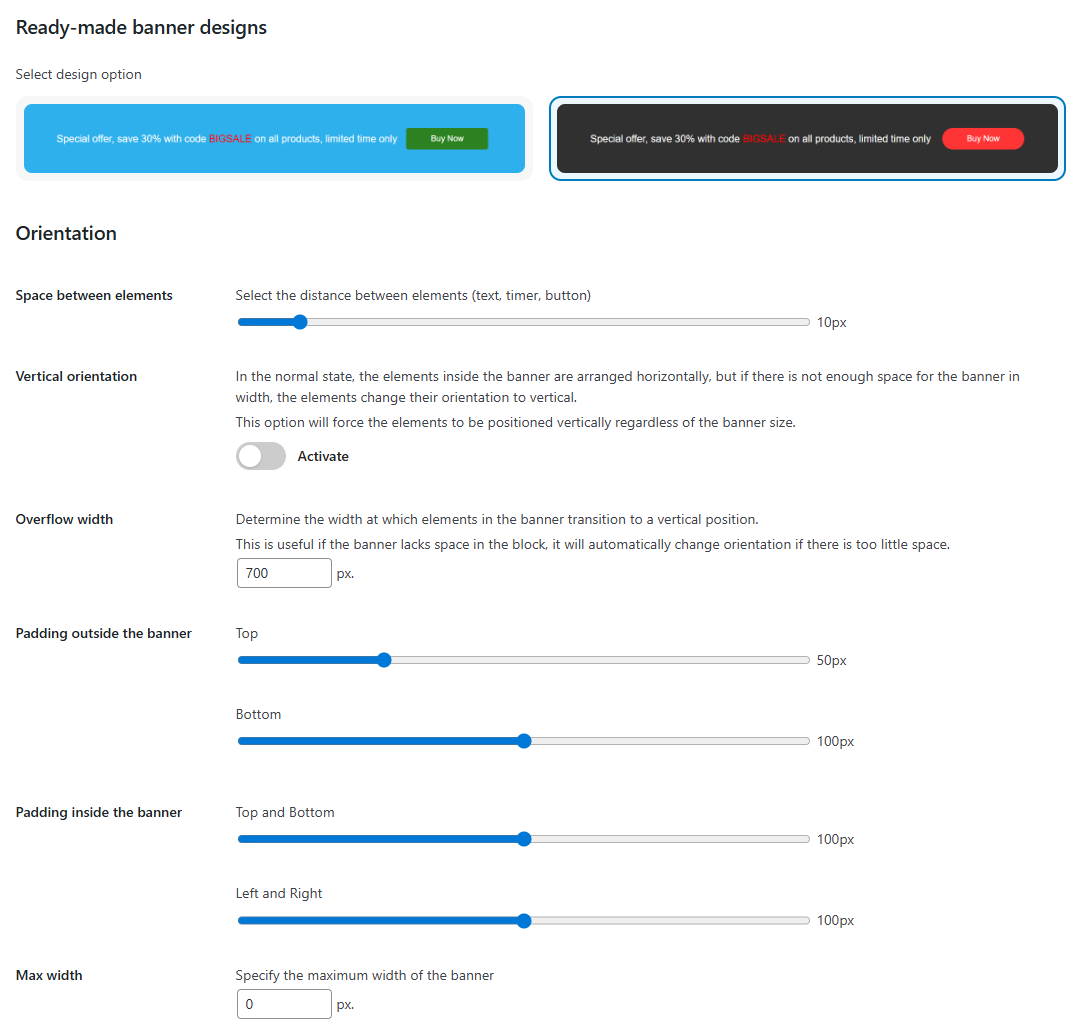 Configuring the Sale Banner for the top bar (admin view)