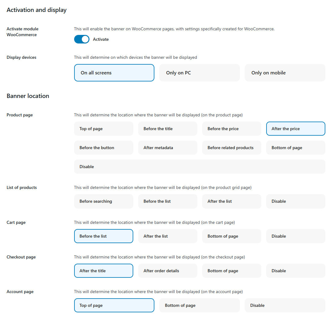 Configuring the Sale Banner for the WooCommerce (admin view)