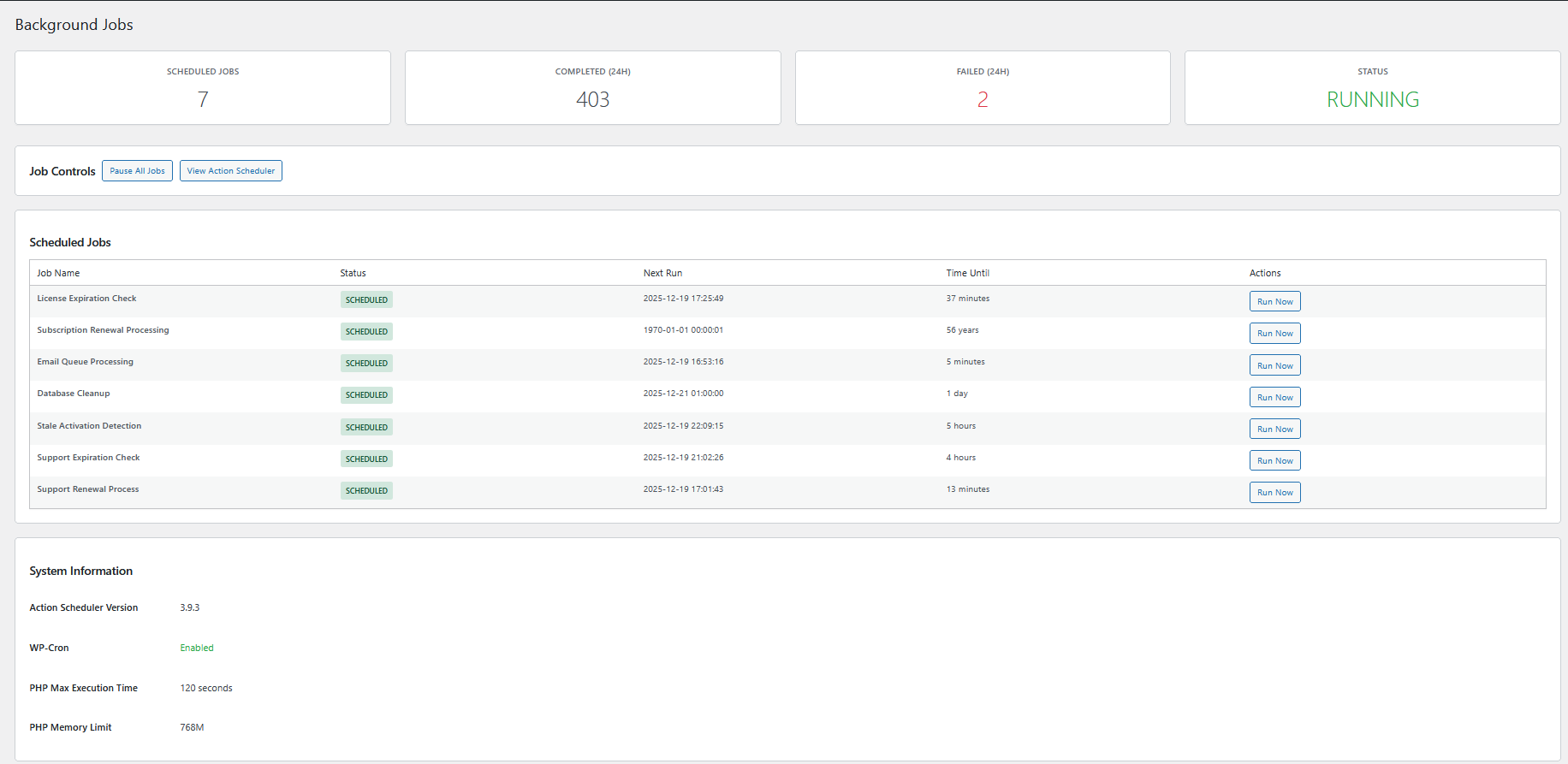 Licenses - List view with filtering, search, and bulk actions