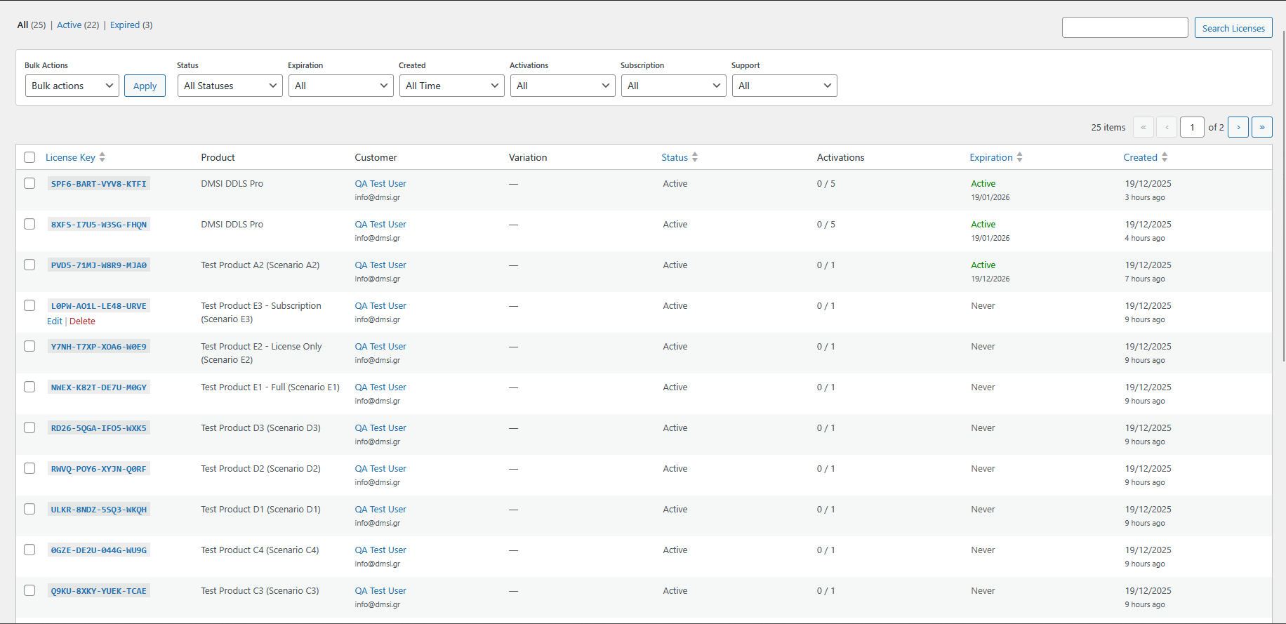 Customer Portal - My Products page with product cards, license status, and quick actions