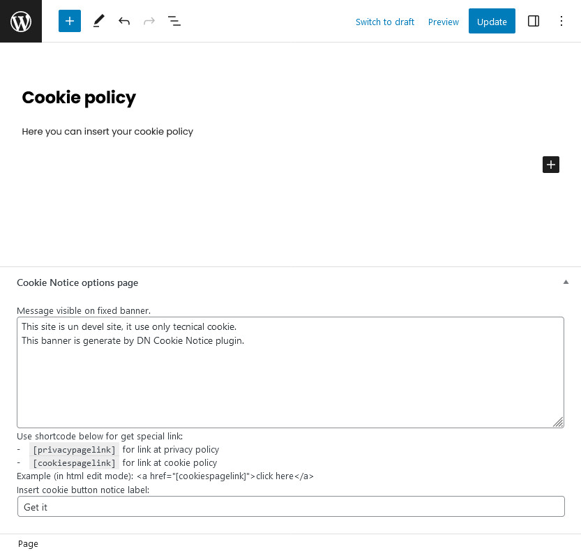 Edit special page for Cookie Policy