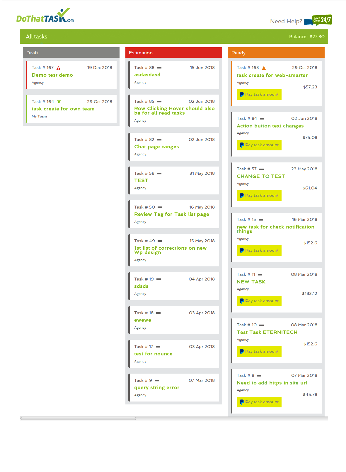 Tasks Kanban View in admin