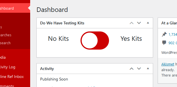 This is the Dashboard Widget, and is available to everyone with read access. This is an AJAX switch that immediately changes the content on the live site between the two content boxes on the settings page