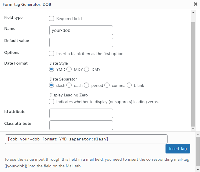 Form-tag Generator: DOB.