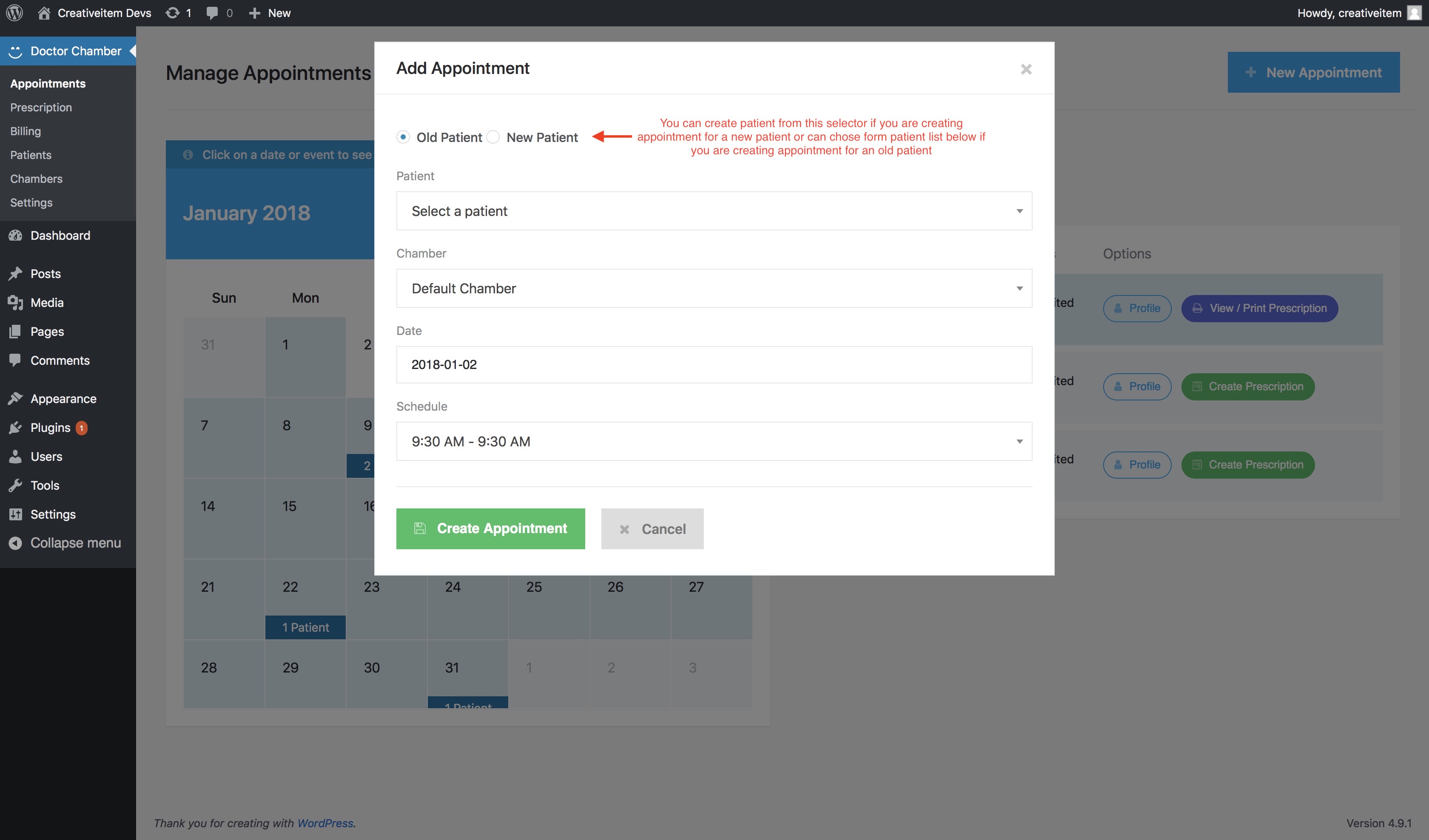 Changing patient's appointment status