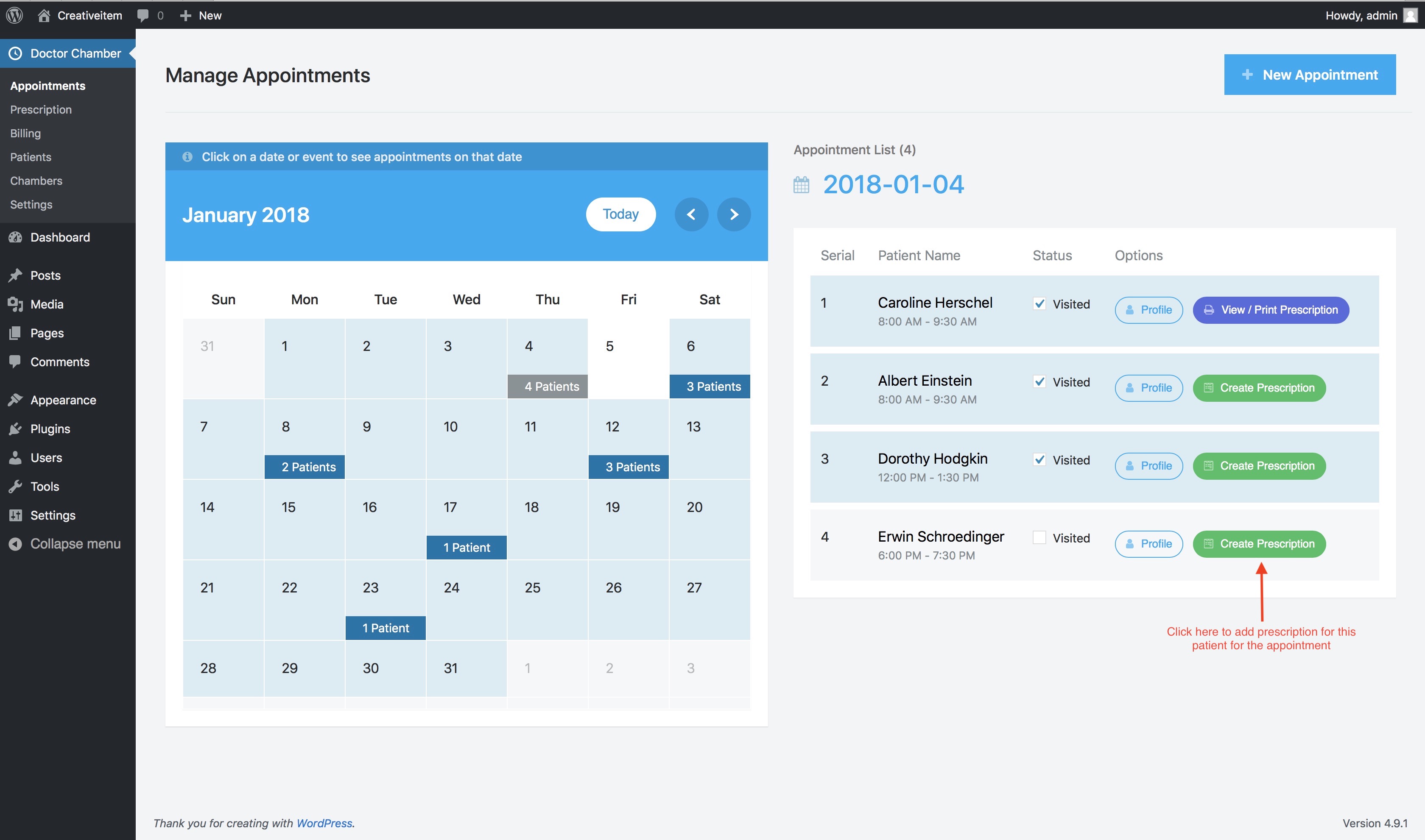 Creating prescription without appointment