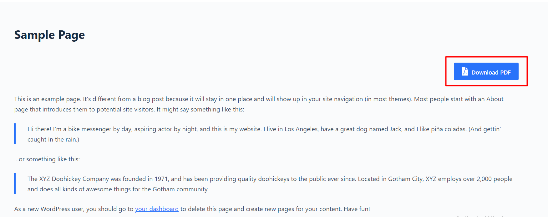 Frontend View of Download PDF