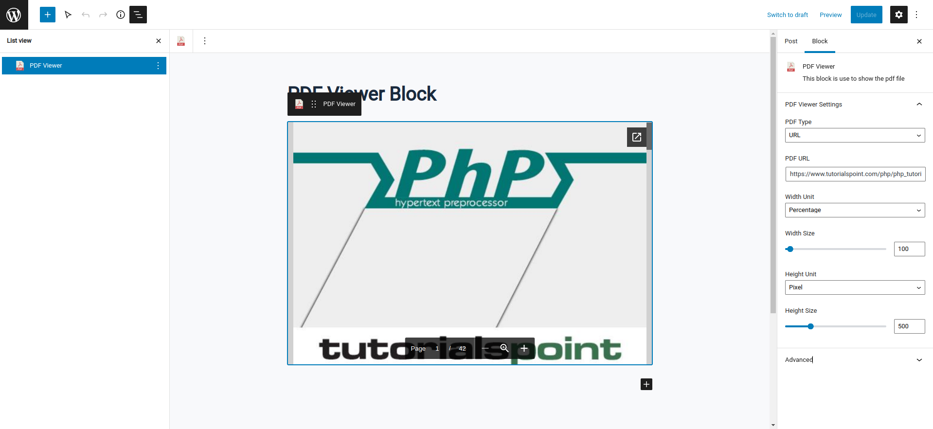 PDF Viewer Gutenberg Block