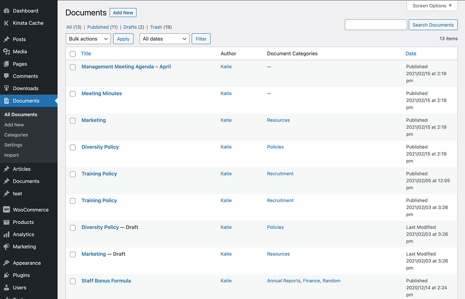 Keep the download manager organized by structuring documents into categories.