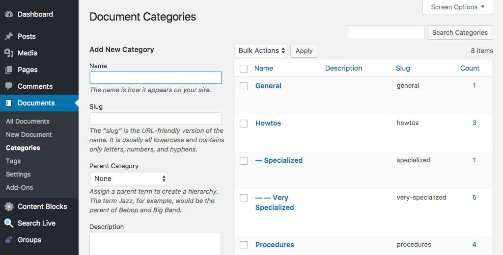 Document Hierarchy widget example output