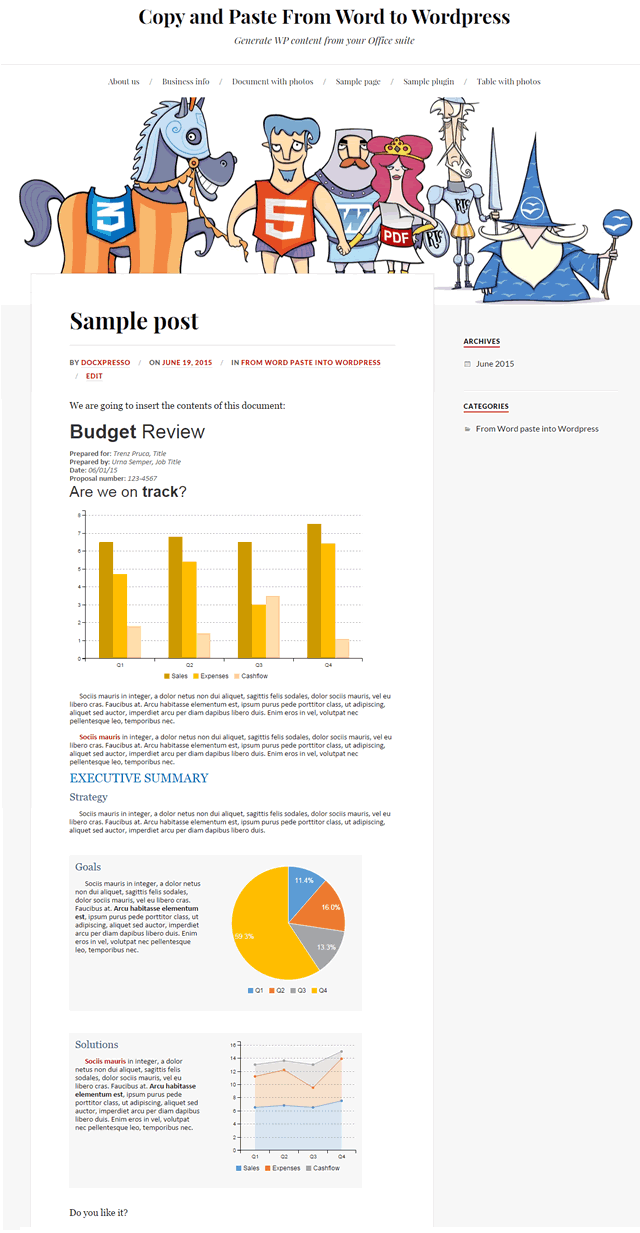 **Sample post** - this is just a sample result of a document with charts and formatted text.