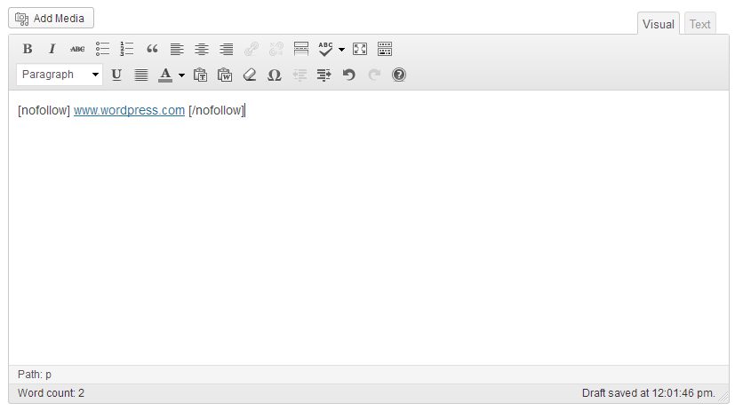 Shortcode for making a link of a post or page nofollow.