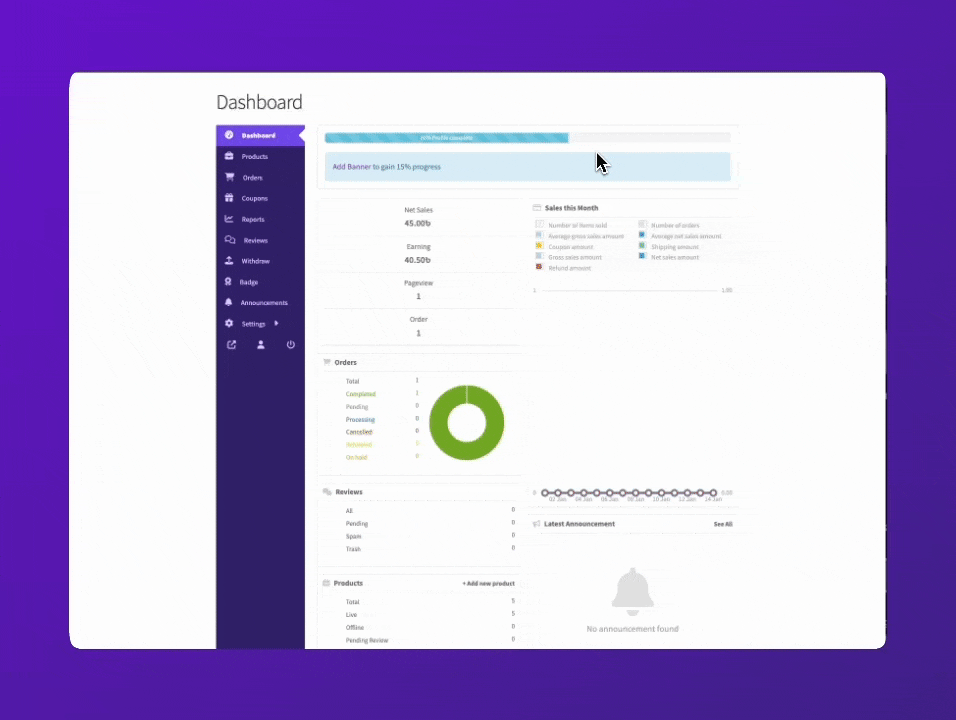 Frontend &rarr; Vendor Dashboard