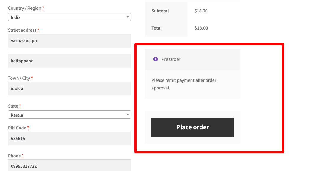 Showing pre order option while checkout.