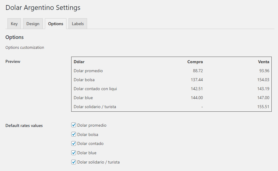 Control panel options section.