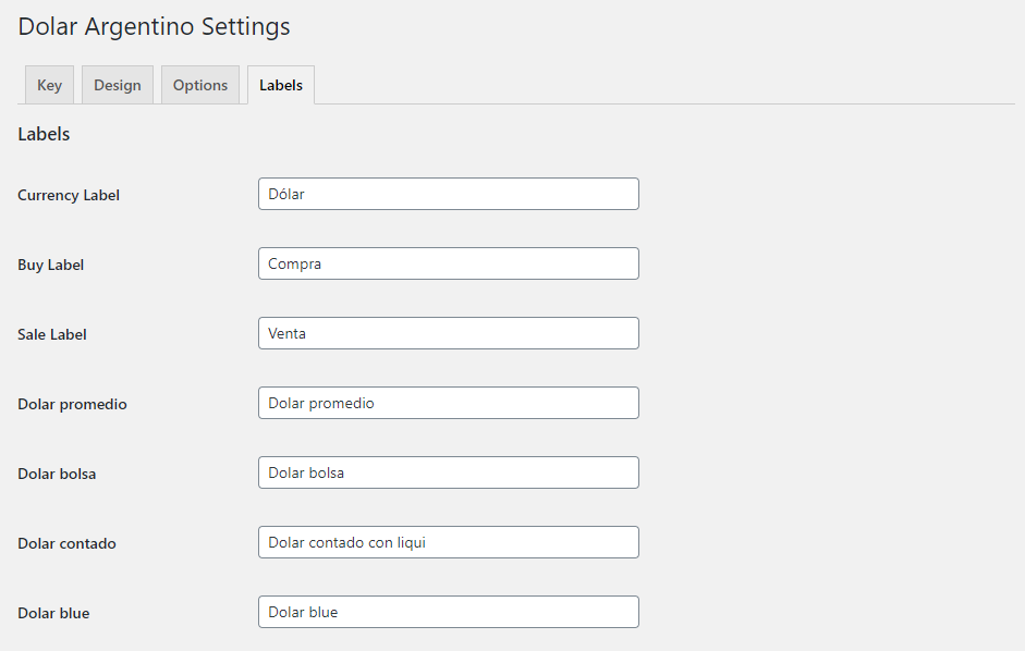 Control panel labels section.