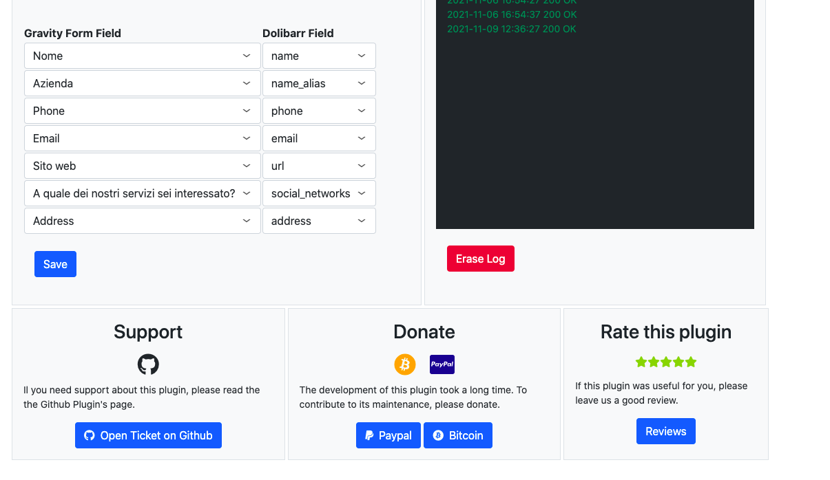 Doligravity Control Panel - settings