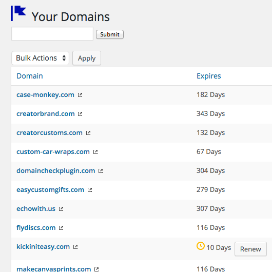 Use Your Domains to view the list of domains you own and make sure you never miss a domain expiration.