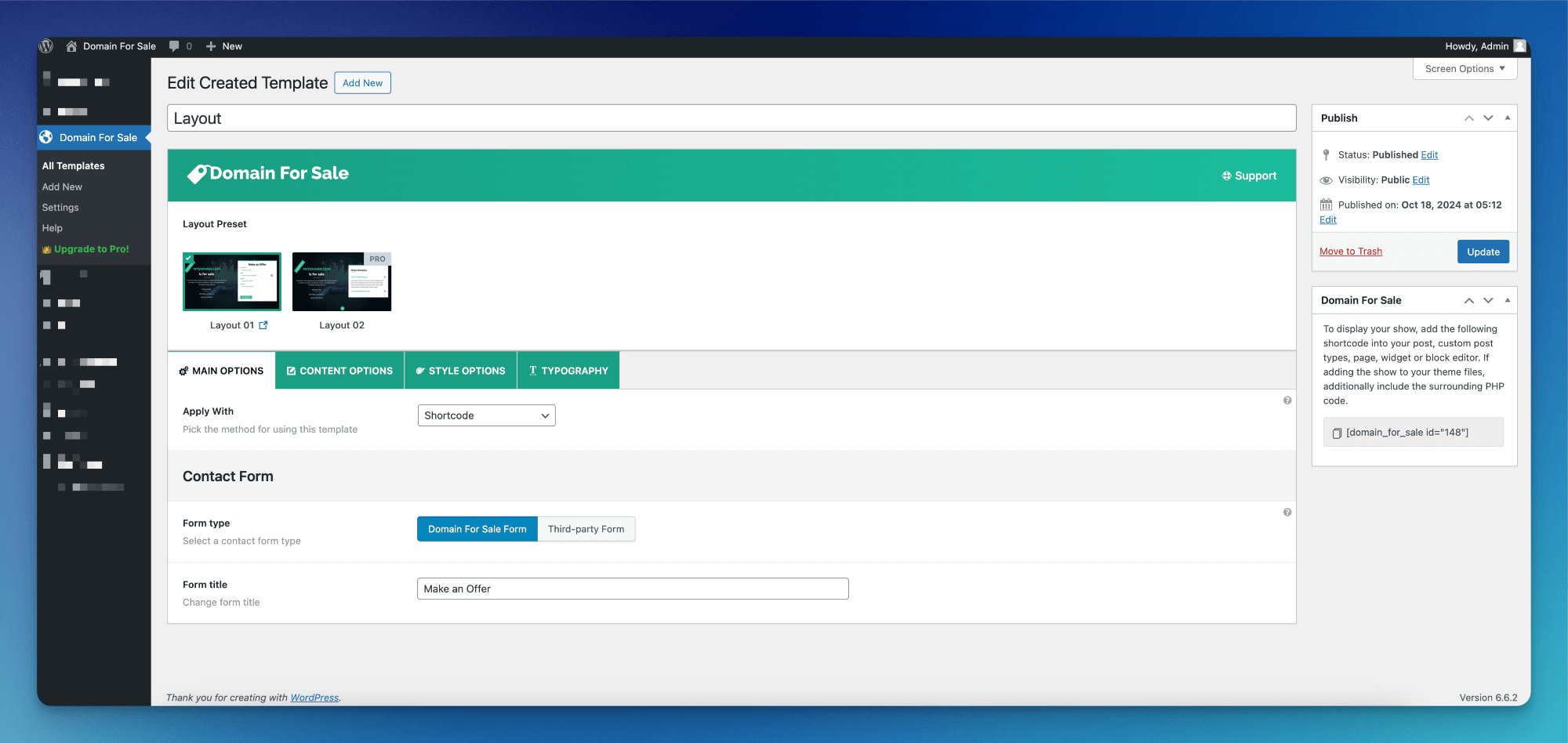 Admin Demo - Content Options