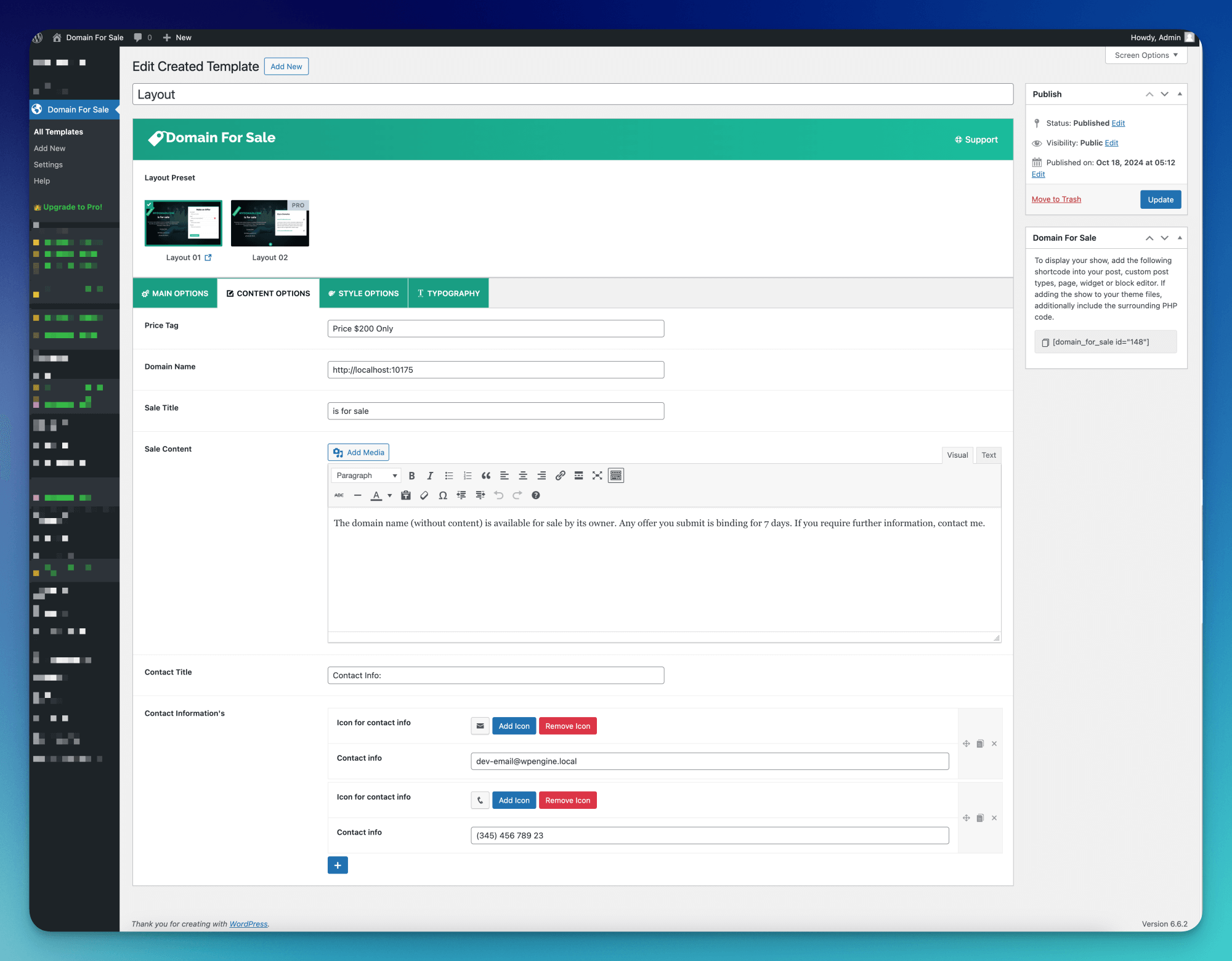 Admin Demo - Style Options
