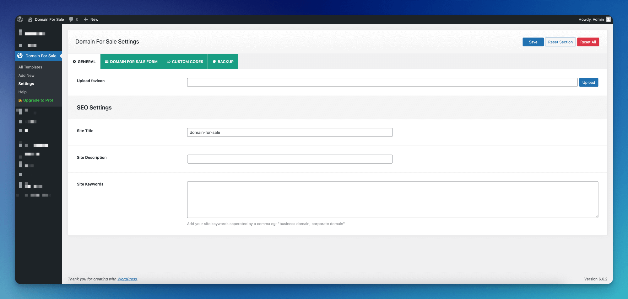 Admin Demo - Domain For Sale Form