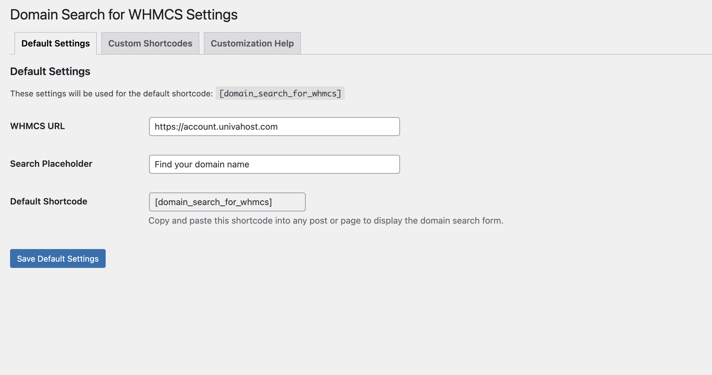 Plugin settings page in WordPress admin.