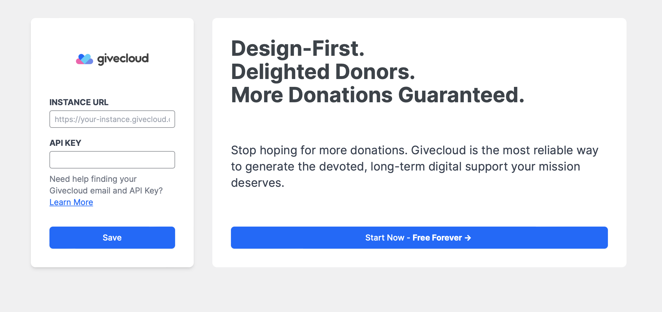 Connect your free-forever Givecloud account.