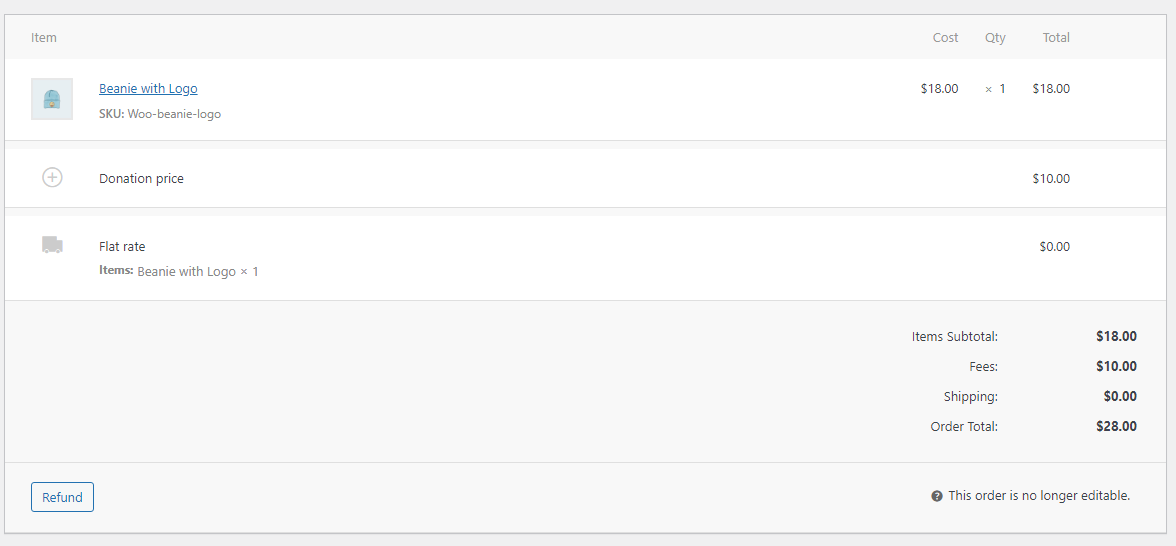 Donation field displayed on the WooCommerce checkout page