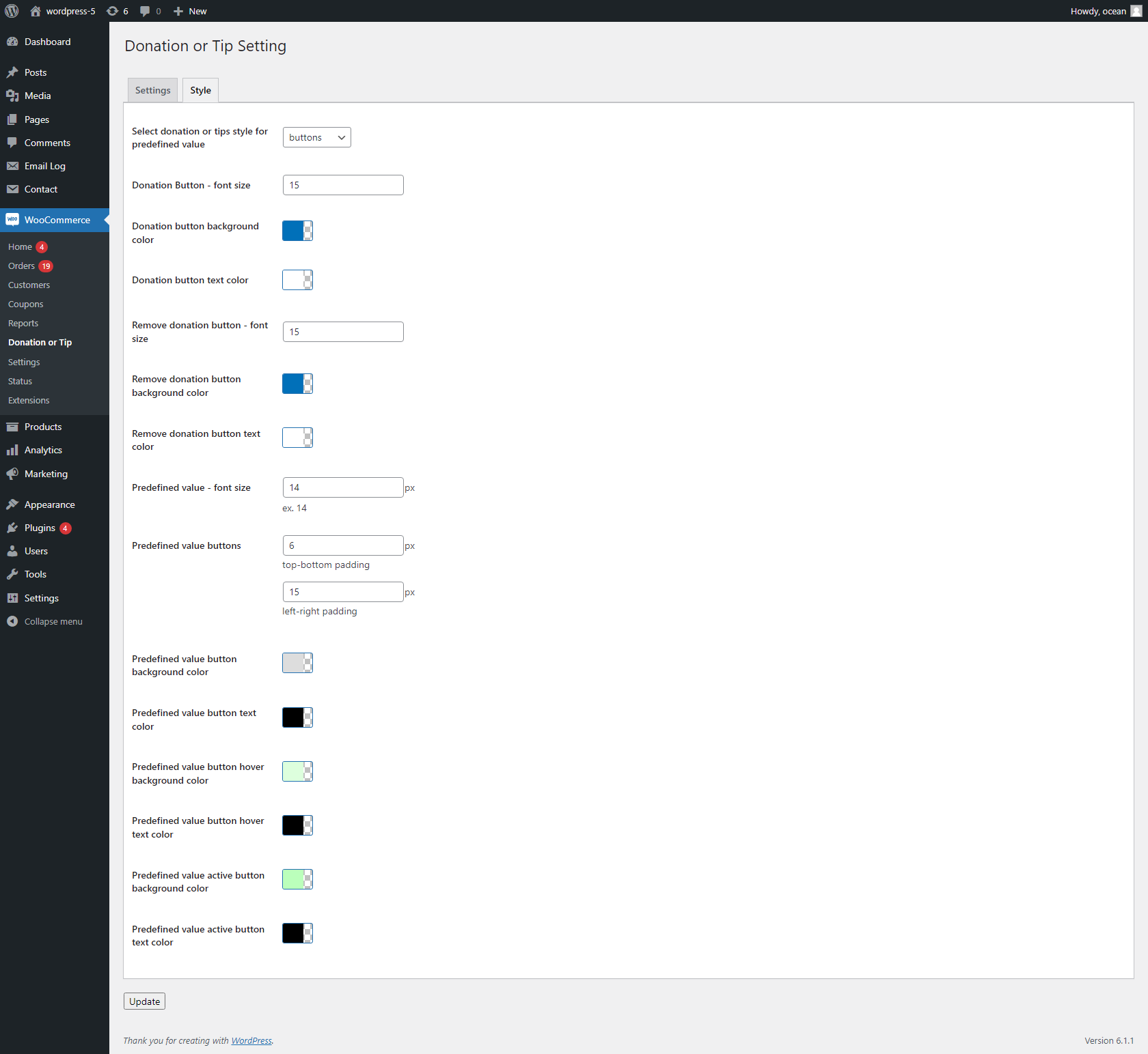 Predefined amount buttons style