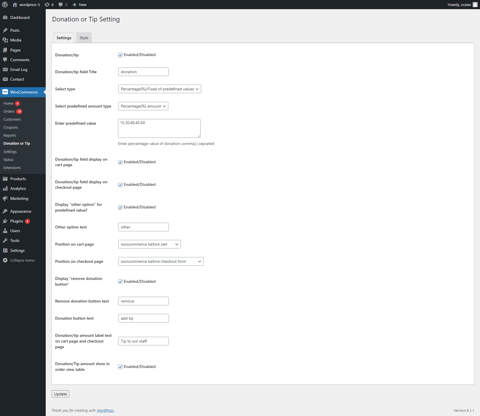 Predefined amount dropdown style