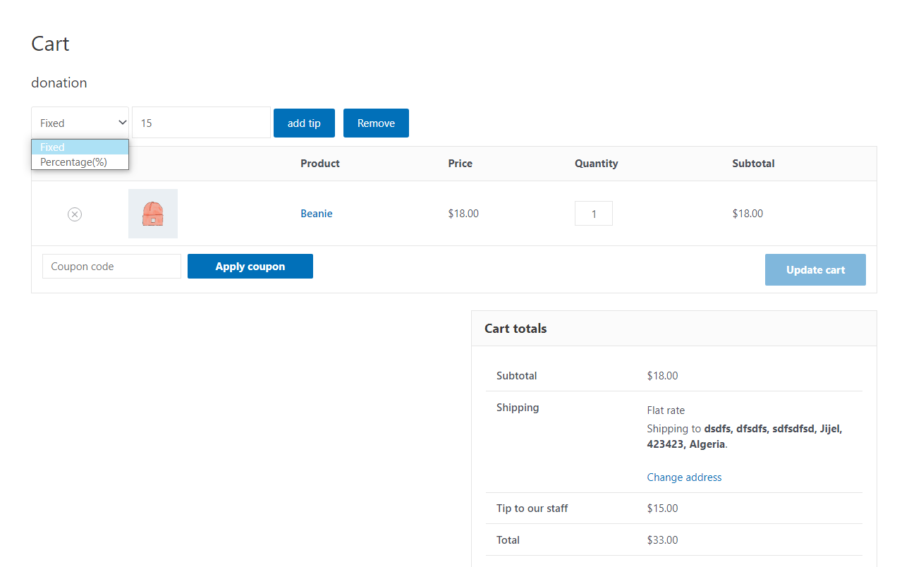 Remove/clear donation button in action