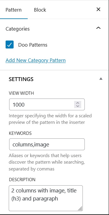 Pattern settings
