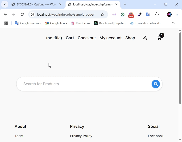 Search bar customization options in the admin panel