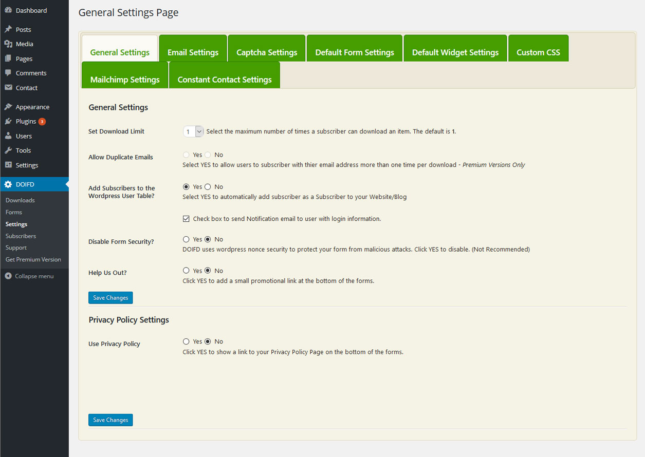 This is a screen shot of the admin options page.