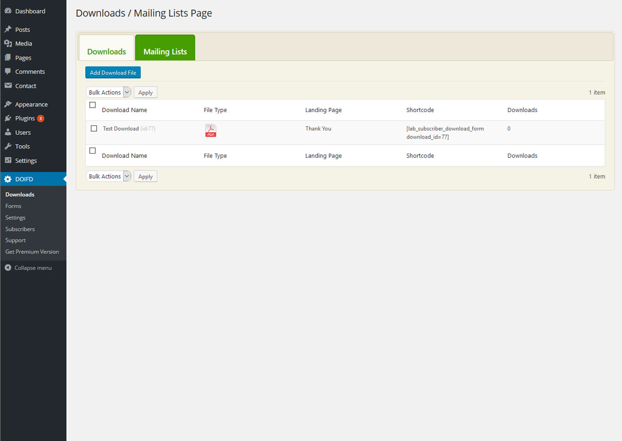 This is a screen shot of the download admin screen.