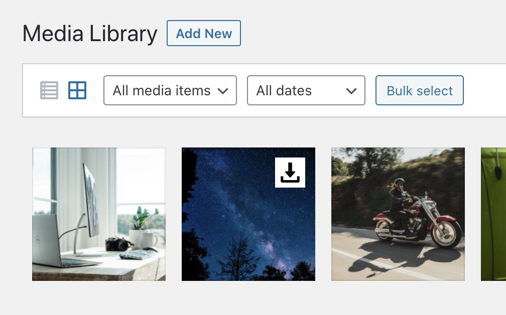 Grid view - Link to download over each image (on hover)