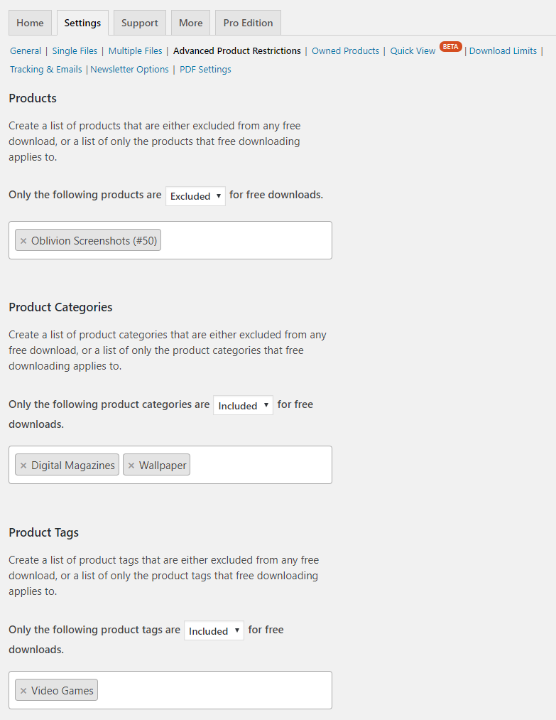 Product with single file