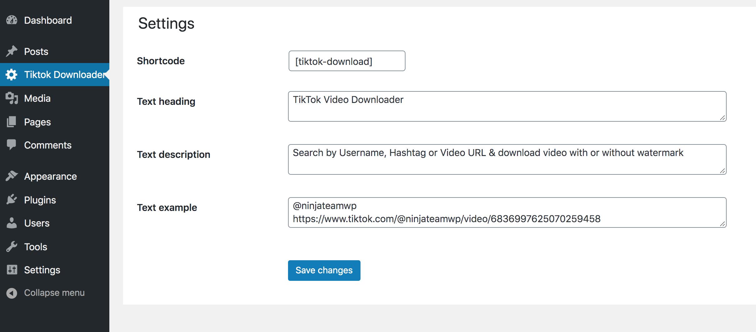 TikTok Downloader settings