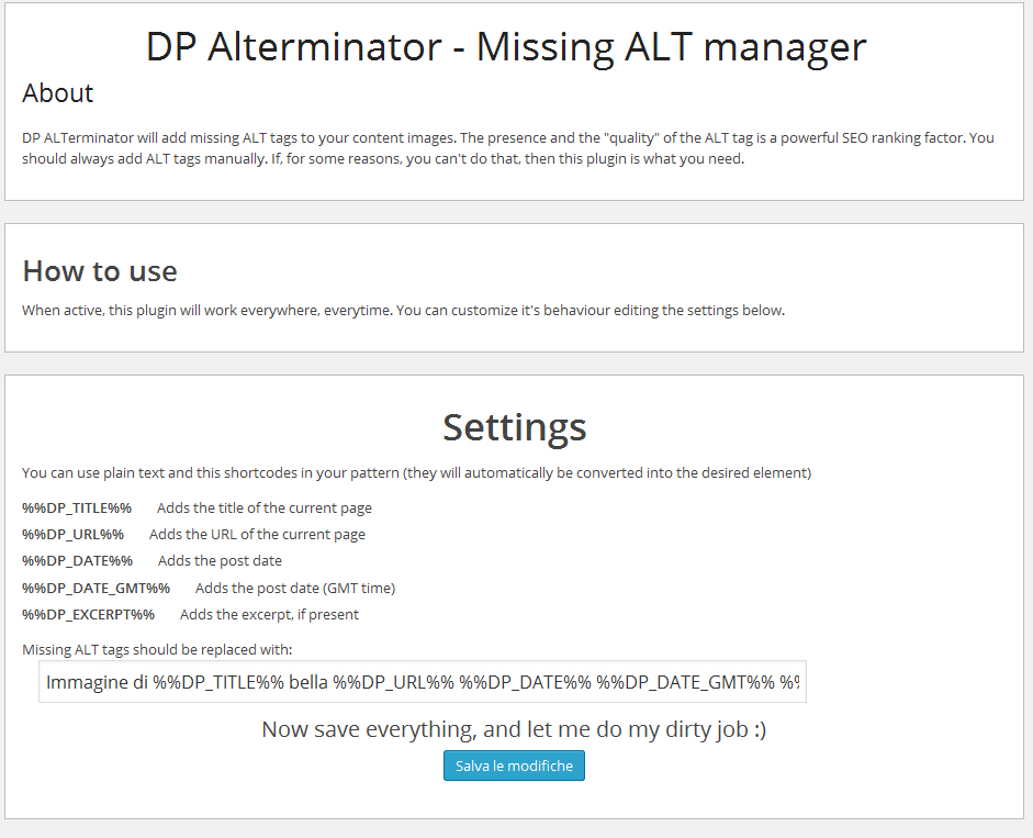 Screenshot of the settings page