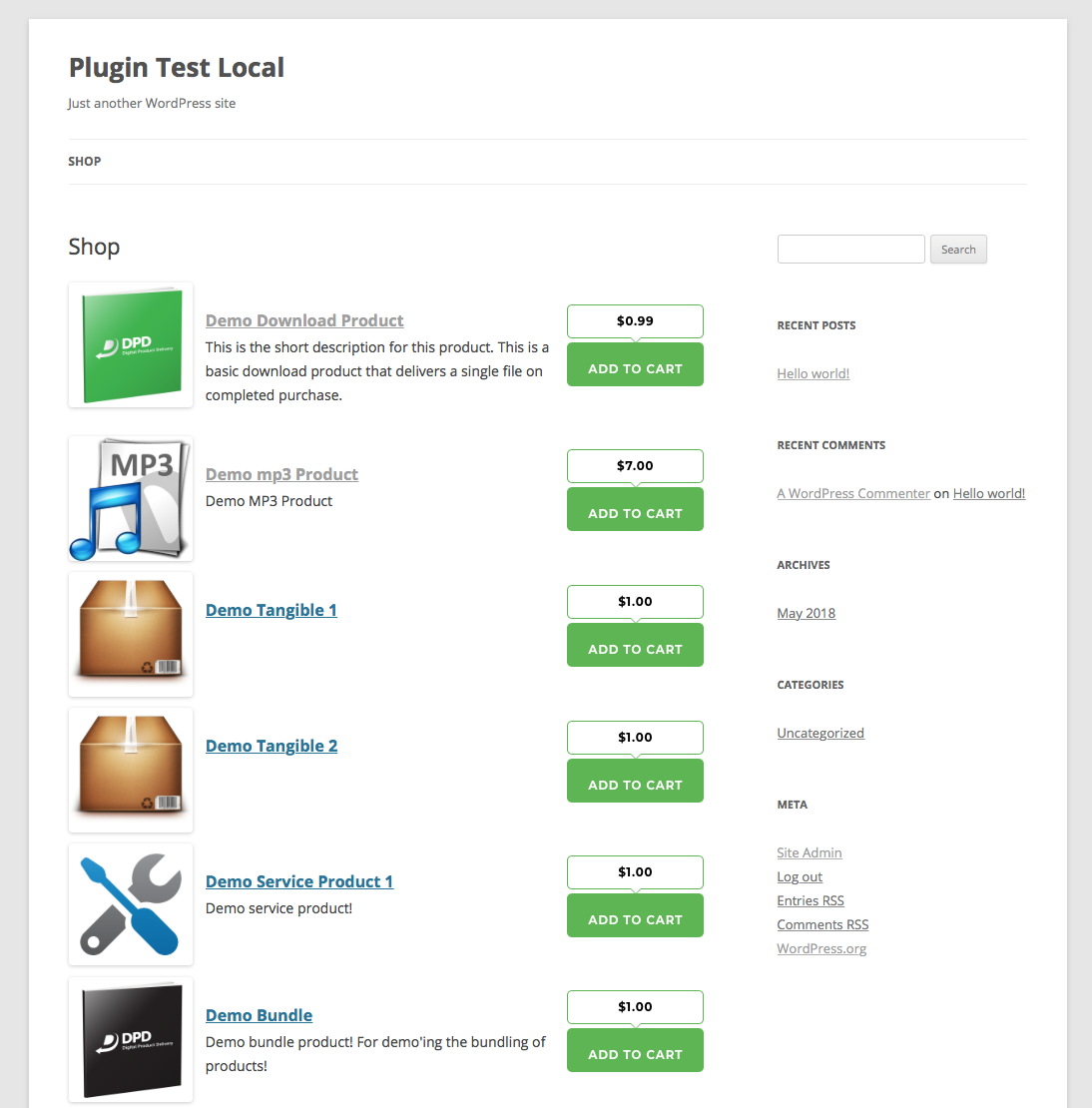 Adds a store page to your Wordpress site with (optional) product pages.
